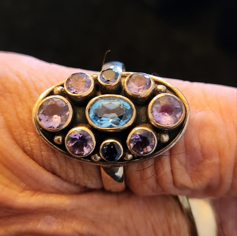 Nicky Butler Blue and Purple stones in gold plated 925 silver. Size 11 - Picture 5 of 6